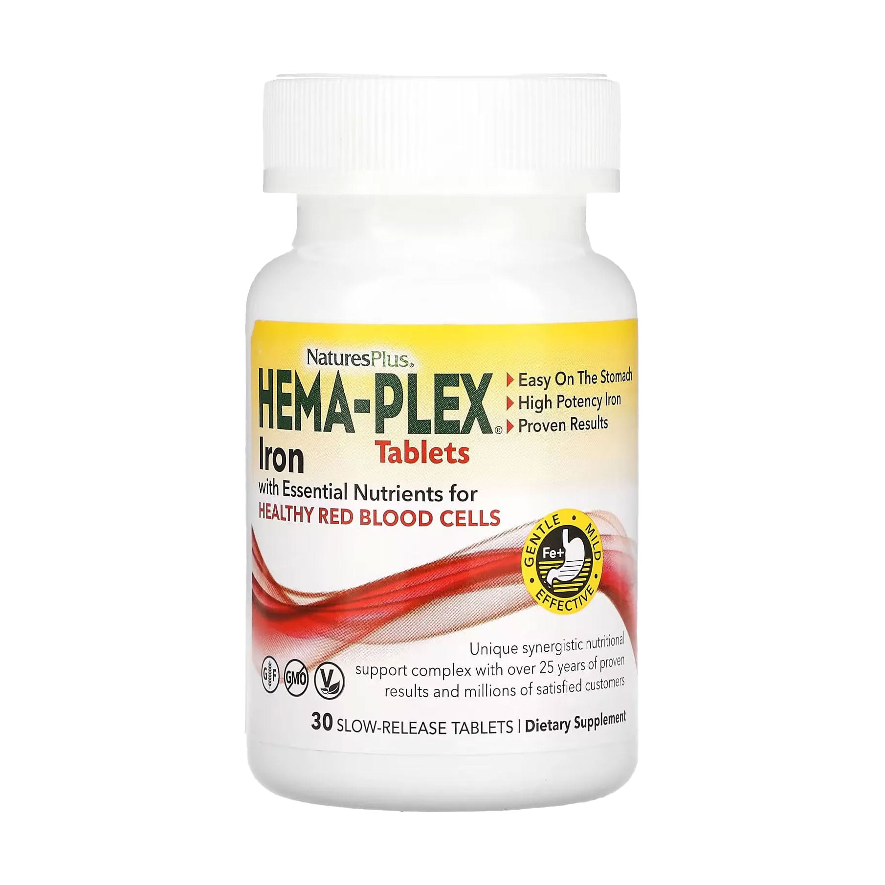 Залізо та поживні речовини для здоров'я еритроцитів NaturesPlus Hema-Plex Iron with Essential Nutrients, 30 таблеток