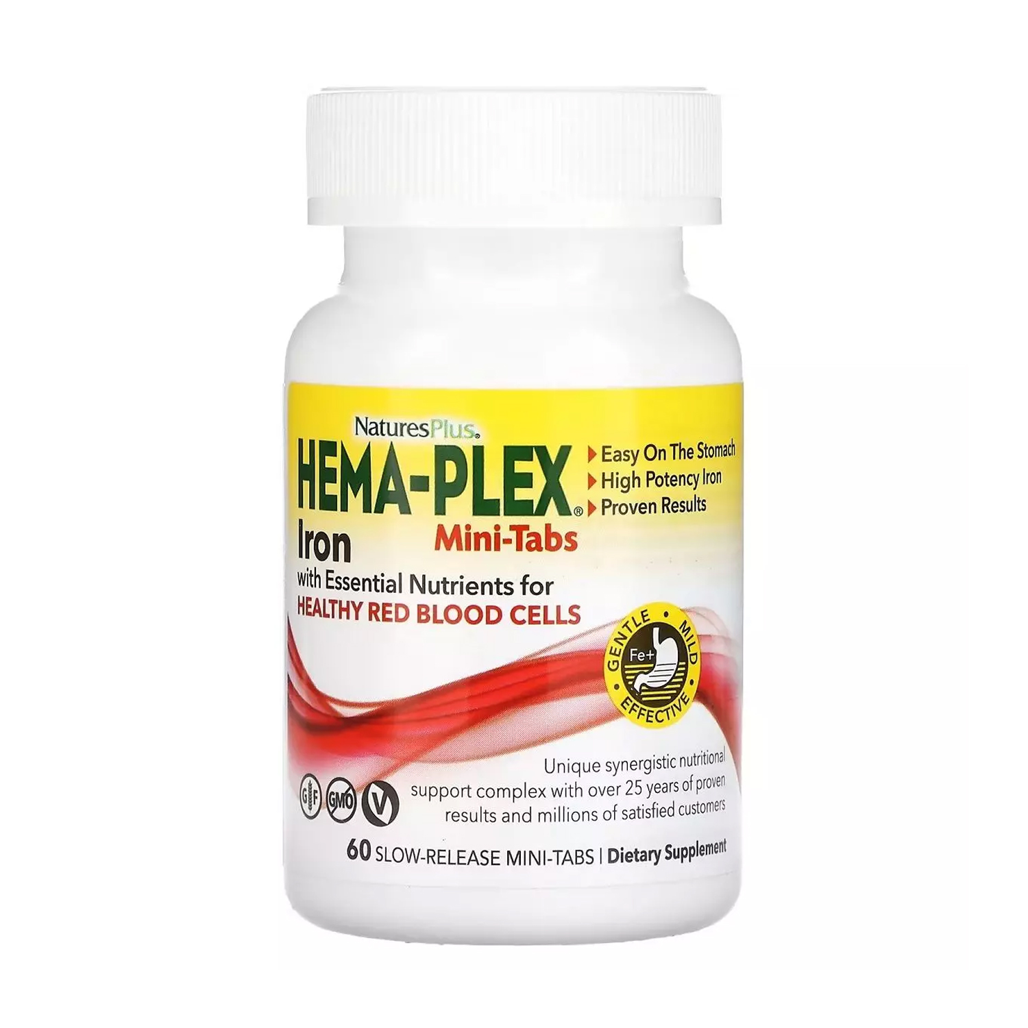 Залізо та поживні речовини NaturesPlus Hema-Plex Iron with Essential Nutrients Для здоров'я еритроцитів, 60 міні-таблеток